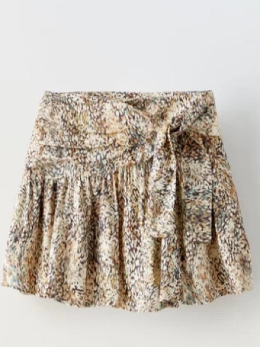 Zara Cream and Brown Printed Tie-Front Mini Skirt / Size 10